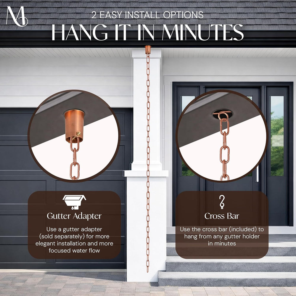 Monarch Rain Chains Aluminum Trad Link Brushed Copper Rain Chains for Gutters...