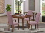 East West Furniture NOCE5-MAH-10 5 Piece Kitchen Table Set Includes a Rectangle Dining Room Table with Butterfly Leaf and 4 Dahlia Linen Fabric Upholstered Chairs, 32x54 Inch, Mahogany