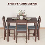 HOMCOM 5-Piece Solid Wood Dining Table Set for 4, Farmhouse Kitchen Table with Upholstered Chairs for Small Space, Dining Room, Breakfast Nook, Walnut and Gray