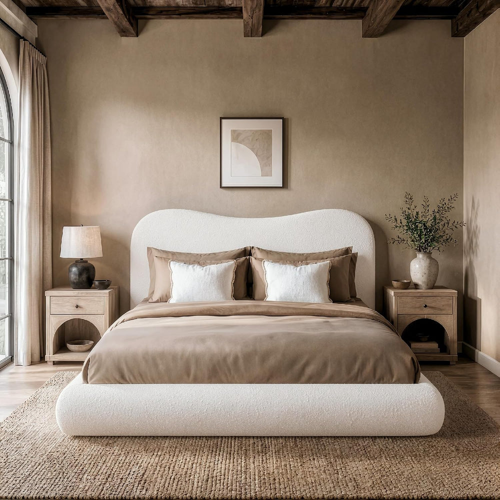 RECCI AirFrame Queen Upholstered Bed Frame with Camelback Curved Headboard