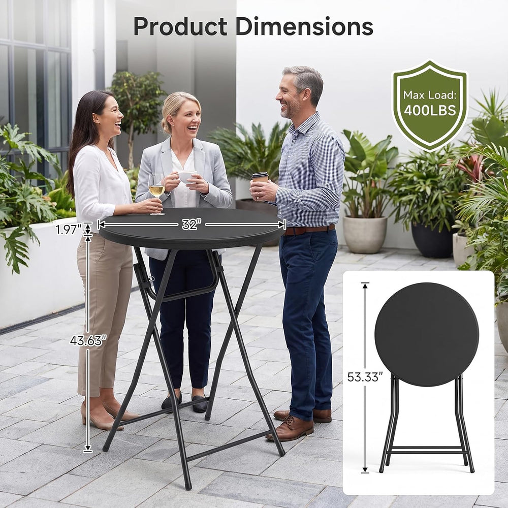 2 Pack Cocktail Table, 32 Inch Folding Table, High Top Round Tables, Black | ...