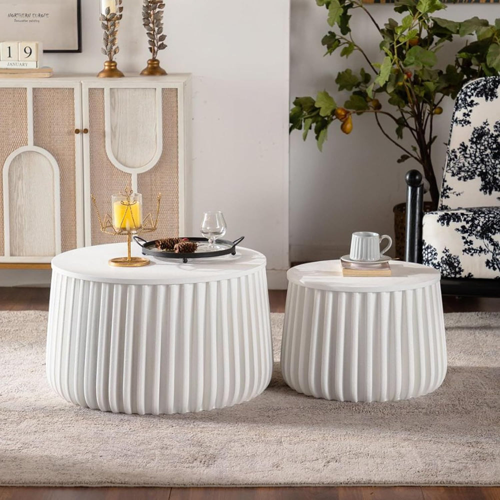 Geelife White Round Storage Table Set with Lift-Off Lid and Nesting Design | ...