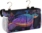 Colorful Gradient Turtle Fish and Coral Bedside Caddy for Dorm Bed Bedside Hanging Caddy Bag Iron Frame Storage Organizer Pocket for Bunk Home College Hospital Beds 2 Hooks
