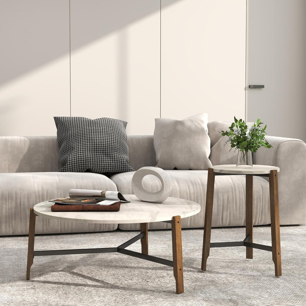 CIMOTA Round Side Table, 22.5" End Accent Table with Solid Wood Leg, Whi...