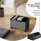 STORAGEBUD Storage Ottoman Cube with Small Bin, 16-in Square Ottoman with Storage for Living Room and Bedroom, Small Ottomans Foot Rest, Fabric Foot Stools Ottomans Max 330lbs, Grey