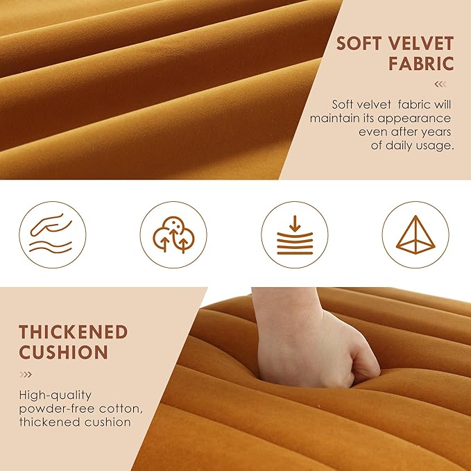 ONEVOG Orange Velvet Dining Chairs Set of 4, Upholstered Kitchen Dining Room Chairs, Comfy Chair with Gold Metal Legs, Cantilevered Design Chair for Bedroom, Living Room