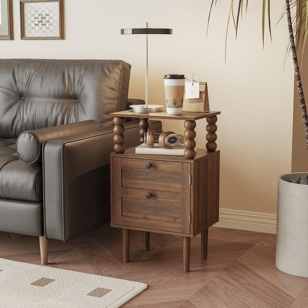 Veegle Nightstand,Modern Bedside Table with Storage Drawer and Open Wood Shel...