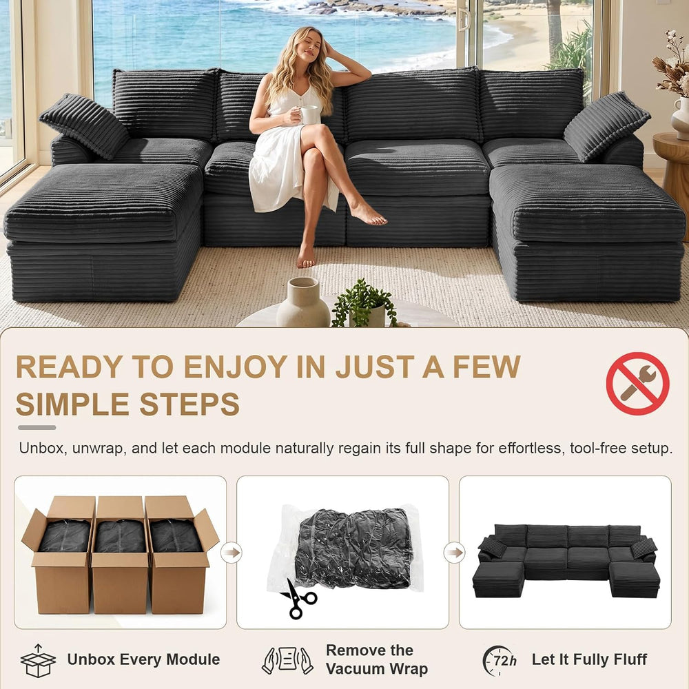 142" Upgraded Couch with Storage, Modular Sectional Couches for Living R...