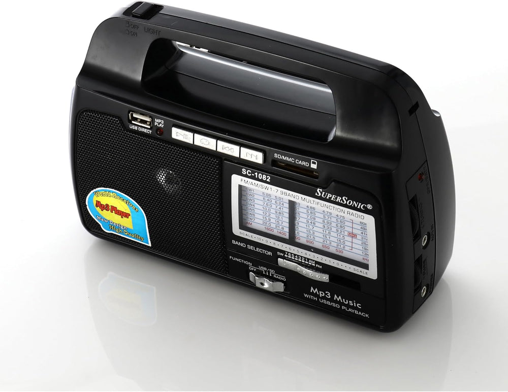 Supersonic SC-1082 9 Band AM/FM/SW 1-7 Portable Radio, High Sensitivity Recei...
