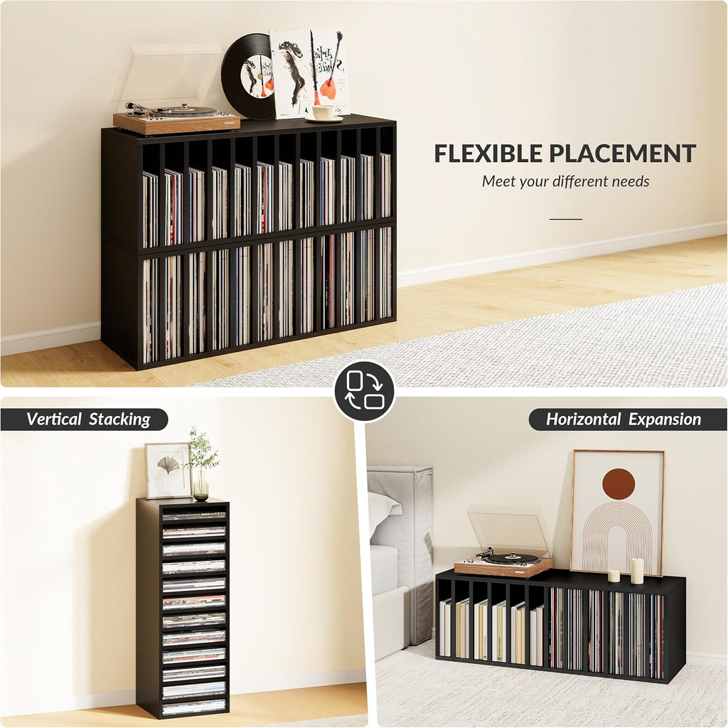 IOTXY DIY Modular Cube Bookcase - CubeXY Customizable Stackable Expandable Basic Shelving Units, 12-Cube Wooden Open Bookshelf with Removable Shelves for Vinyl Record Storage Organizer, Black