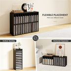 IOTXY DIY Modular Cube Bookcase - CubeXY Customizable Stackable Expandable Basic Shelving Units, 12-Cube Wooden Open Bookshelf with Removable Shelves for Vinyl Record Storage Organizer, Black