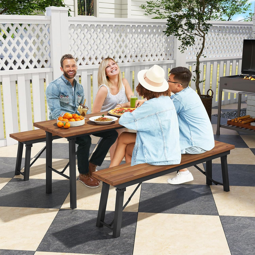 Tangkula Outdoor Dining Table With Benches for 4-6 Persons, No Assembly Folda...