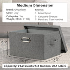 Medium 15" 21 Quart Collapsible Stackable Storage Bins with Lids, 5 Packs Grey Foldable Fabric Closet Boxes Heavy-duty Linen Cube Baskets Container for Bedroom Office (15 x 11 x 8)