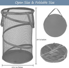 BATTOO Collapsible Laundry Baskets, Foldable Mesh Pop Up Hamper, Portable Laundry Basket Hamper with Handles for Laundry, Bathroom, Kids Room, College Dorm, Travel, Storage Organizer Grey