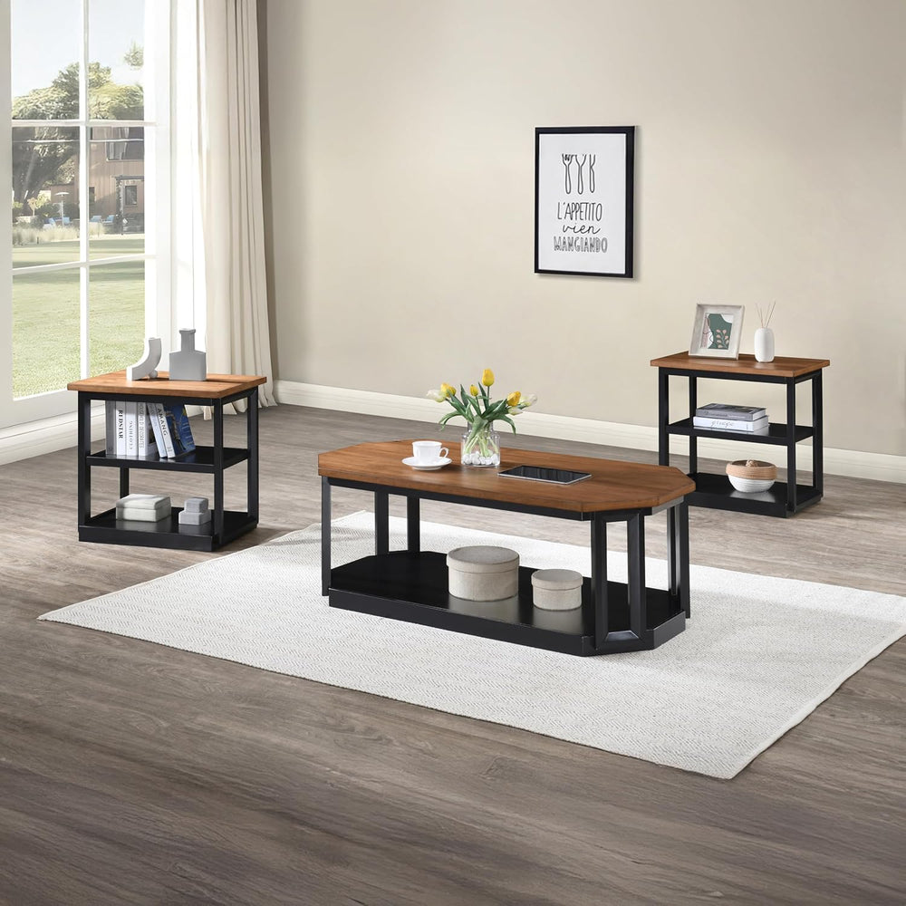 New Classic Furniture Decker 3-Piece Wood Occasional Table Set in Black/Brown