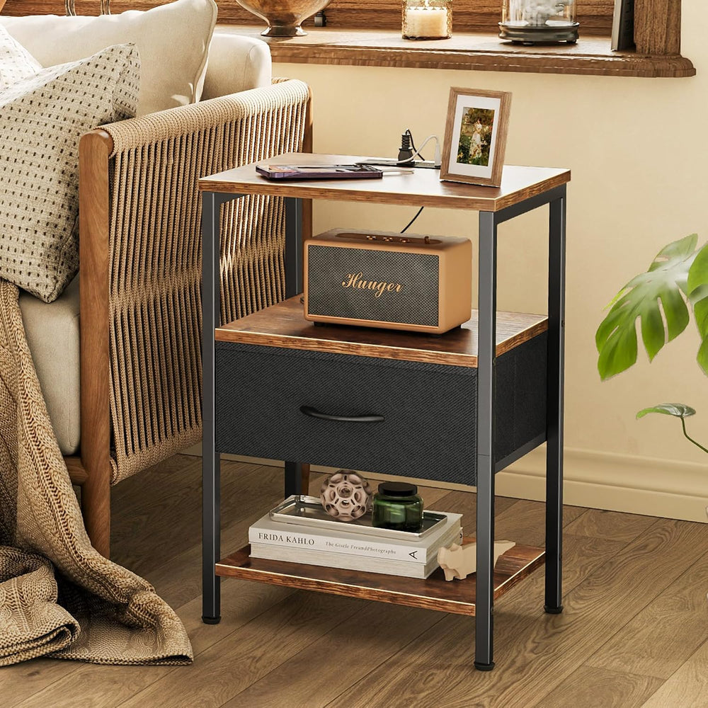 SUPERJARE Nightstand with Charging Station, Bed Side Table with Adjustable Fa...