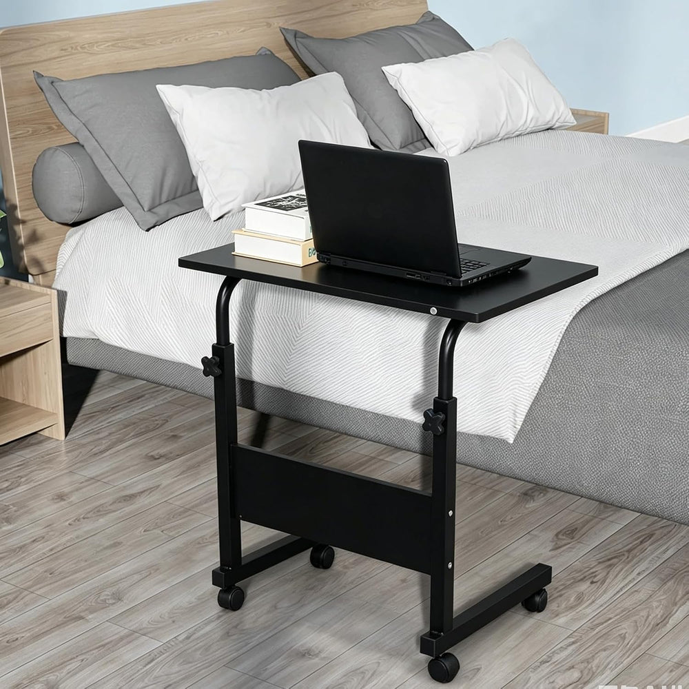 Height Adjustable Sofa Side Table Wood End Table with Wheels, Small Rolling B...