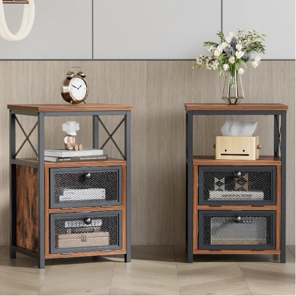VECELO Nightstand Set of 2, End Table with Flip Drawer, Modern Night Stand fo...
