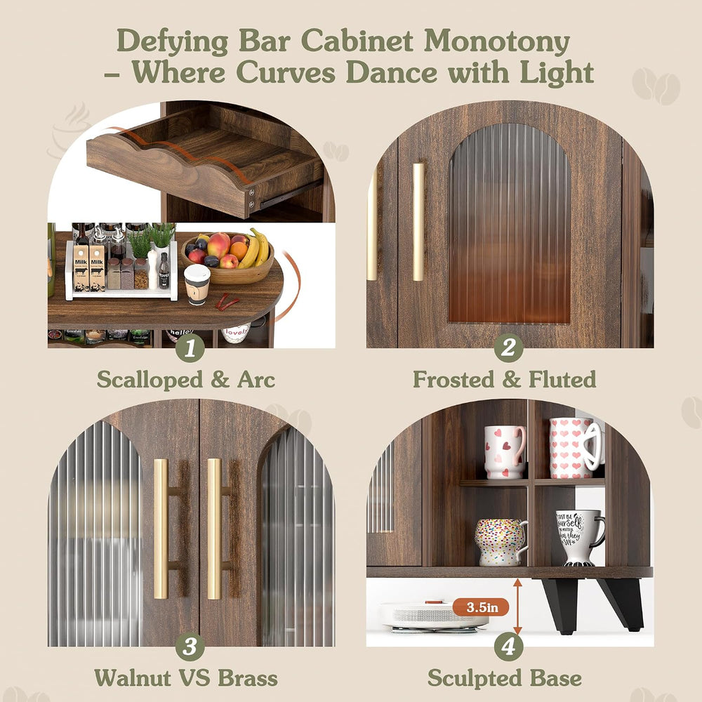 VINAEMO Coffee Bar Cabinet with 24-Cup Display, Large Drawer & Storage,Mo...
