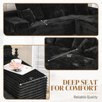 108" L Shaped Boneless Sectional Couches for Living Room, Comfy Corduroy Floor Cloud Sofa with Chaise, Wide Armrest, Deep Seat, Memory Foam, Assembly Free, Ideal for Small Spaces, Black