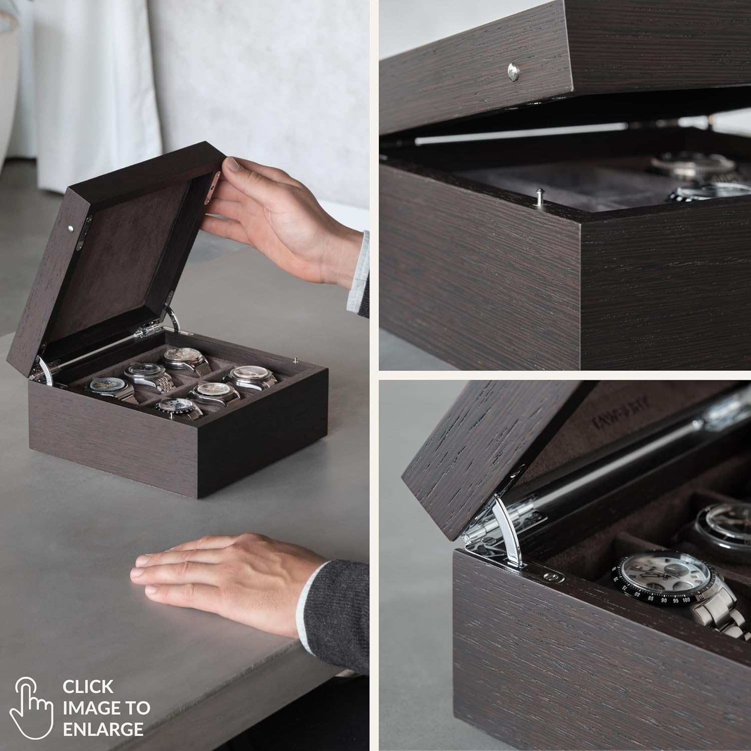 TAWBURY Wooden Watch Box for Men – 6 Watch Box Wood | Wooden Mens Watch Box Rustic | 6 Watch Case for Women & Men | Watch Collection Box for Men | Wrist Watch Storage Case for Men Wood