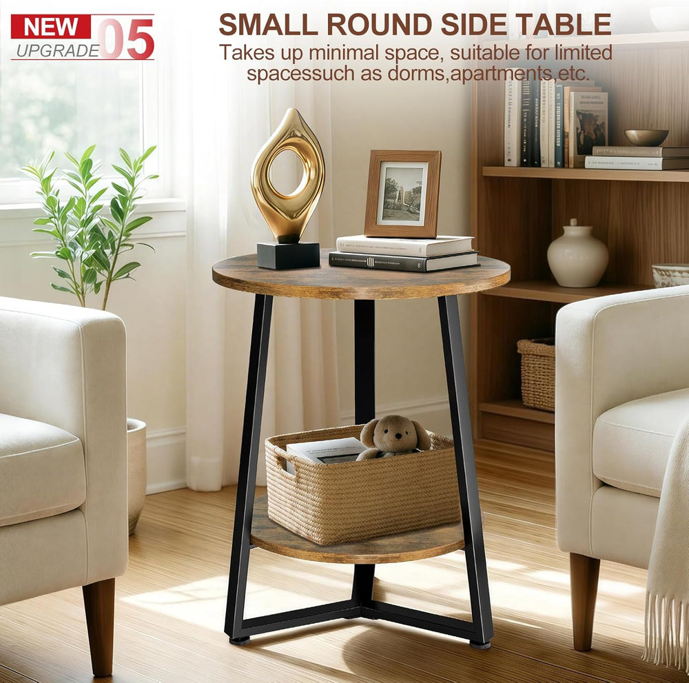 Round Side Table, 2-Tier Small End Table with Storage Shelf, Ultra Stable Cof...