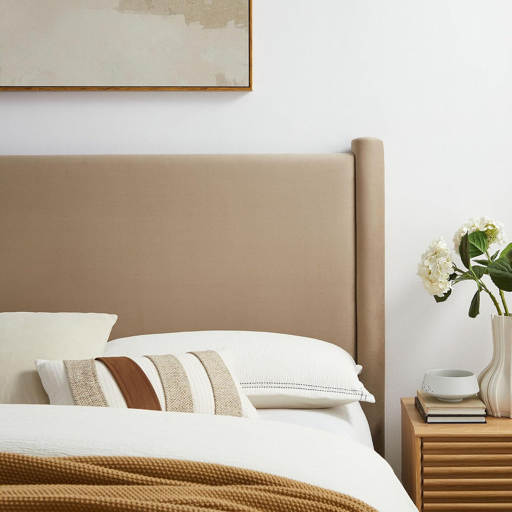 Modway Rael Queen Upholstered Headboard with Pillars in Taupe – Velvet Headbo...