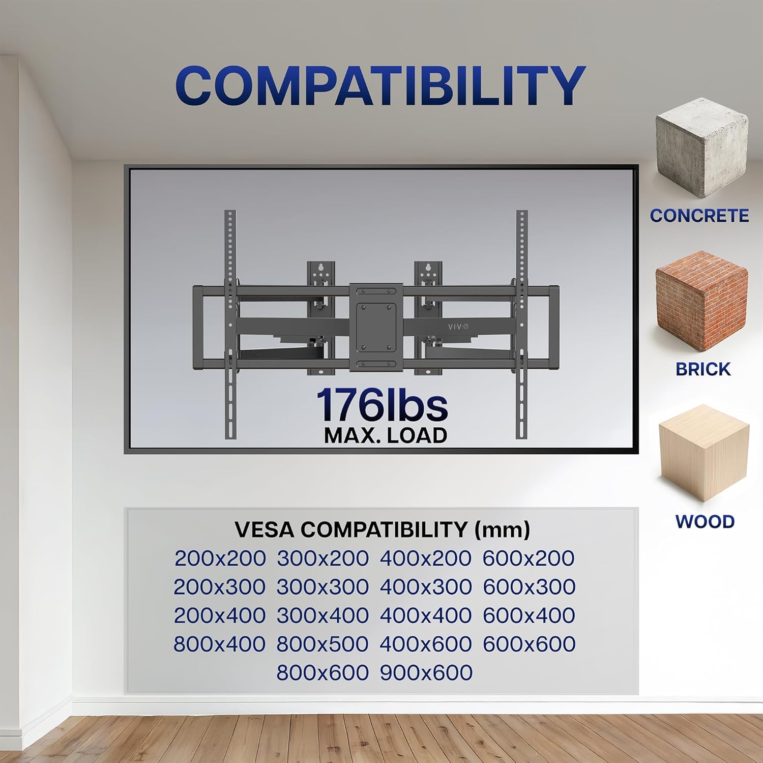 VIVO Corner TV Wall Mount for 46 to 100 inch LCD LED Plasma Flat Screens, Full Motion Articulating Bracket, VESA up to 900x600, MOUNT-CR100C