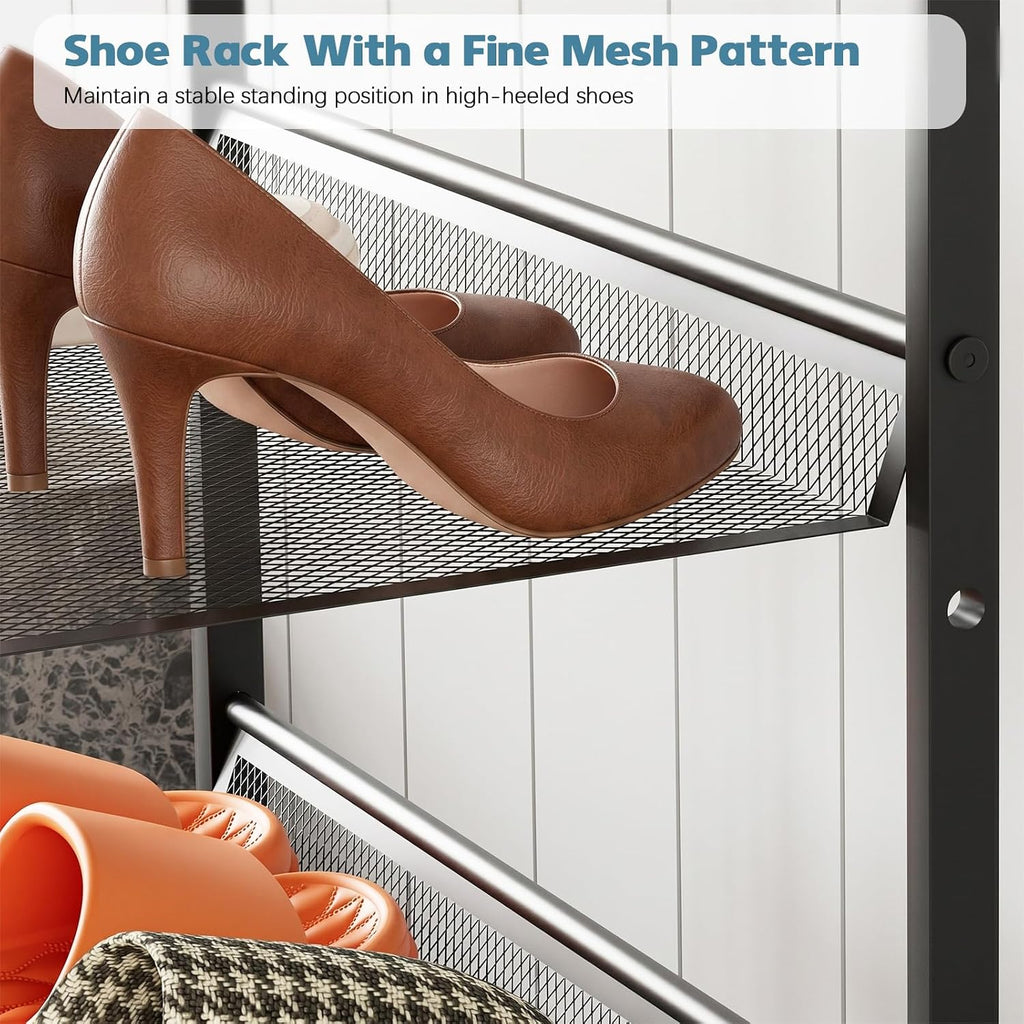Shoe Rack for Entryway，3 Tier Shoe Storage Organizer，Sturdy Shoe Shelf,Boot Rack with a Fine Mesh Shelves，for Living Room, Hallway，Small Space,11.8 x 16.5 x 19.7 Inches,Brown