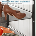 Shoe Rack for Entryway，3 Tier Shoe Storage Organizer，Sturdy Shoe Shelf,Boot Rack with a Fine Mesh Shelves，for Living Room, Hallway，Small Space,11.8 x 16.5 x 19.7 Inches,Brown