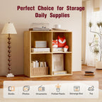 Book Shelf, Wooden Cube Storage Organizer with 11" Open Cubes, Stackable Modular Bookcase for Room Divider Storage, 2 Tier Bookshelf for Living Room, Bedroom, Office (Oak, 4-Cube)