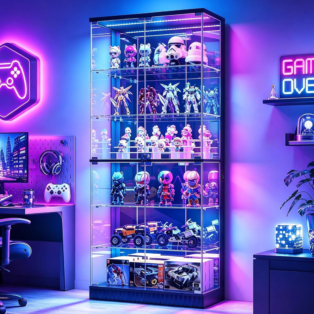 Lvifur 6-Tier Tall Glass Display Cabinet with RGB Lights for Collectibles