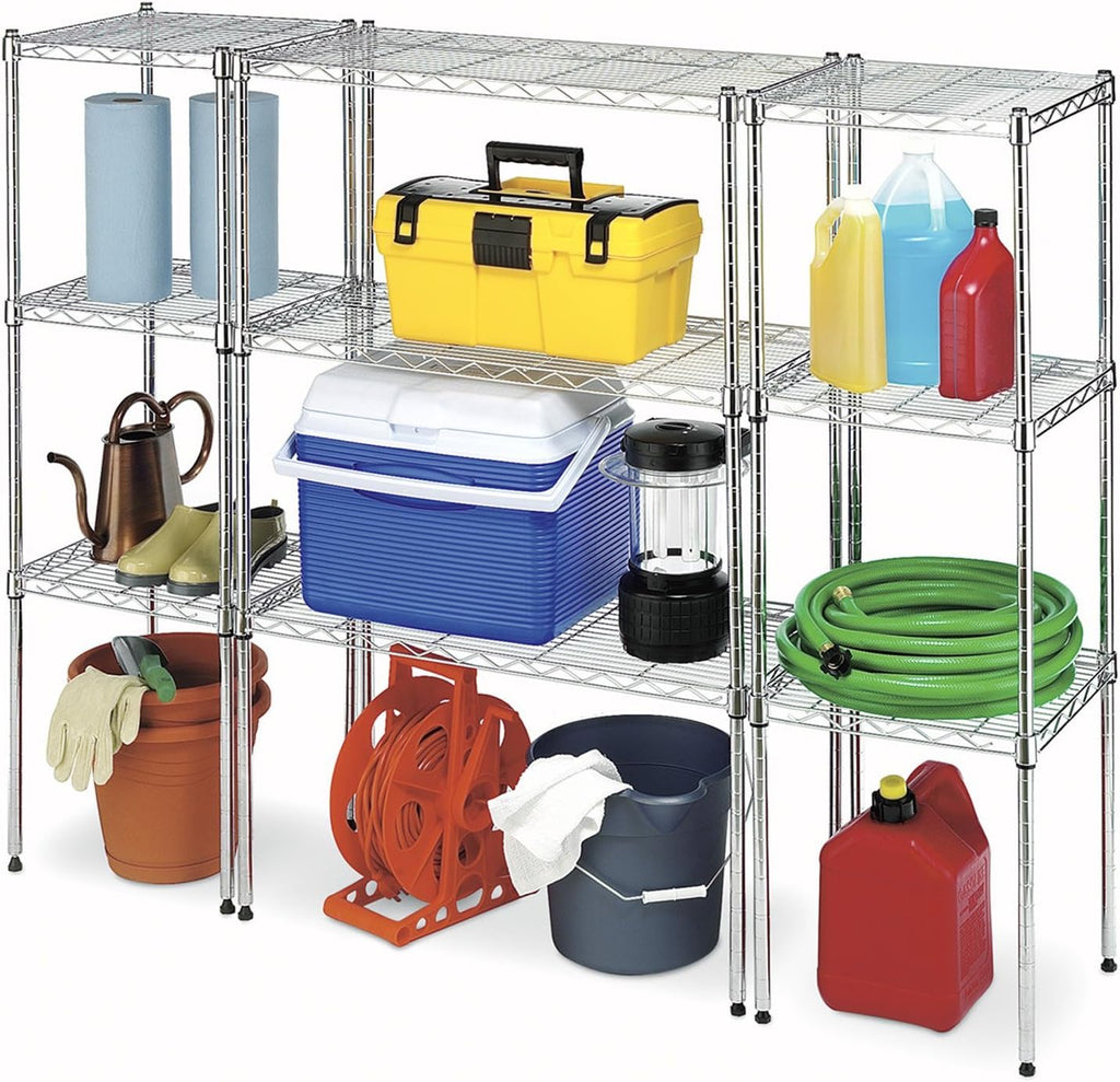 Whitmor 1 Tier Supreme Stacking Shelving Unit, Wire Metal Home Storage Organizer, 15" L x 14" W x 15" H, Chrome