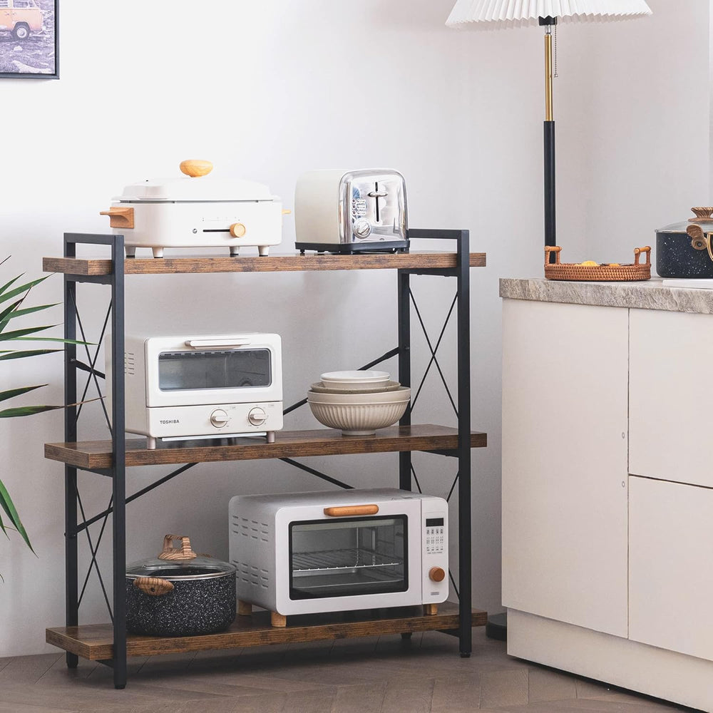 HCHQHS Bookshelf, 3-Tier Industrial Bookcase, Rustic Open Book Shelf, Wood an...