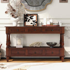 LKTART 54'' Solid Wood Console Table, Farmhouse Entryway Table with 6 Drawers and Shelf, Narrow Long Sofa Table with Storage for Living Room Hallway, Couch, Foyer (Cherry)