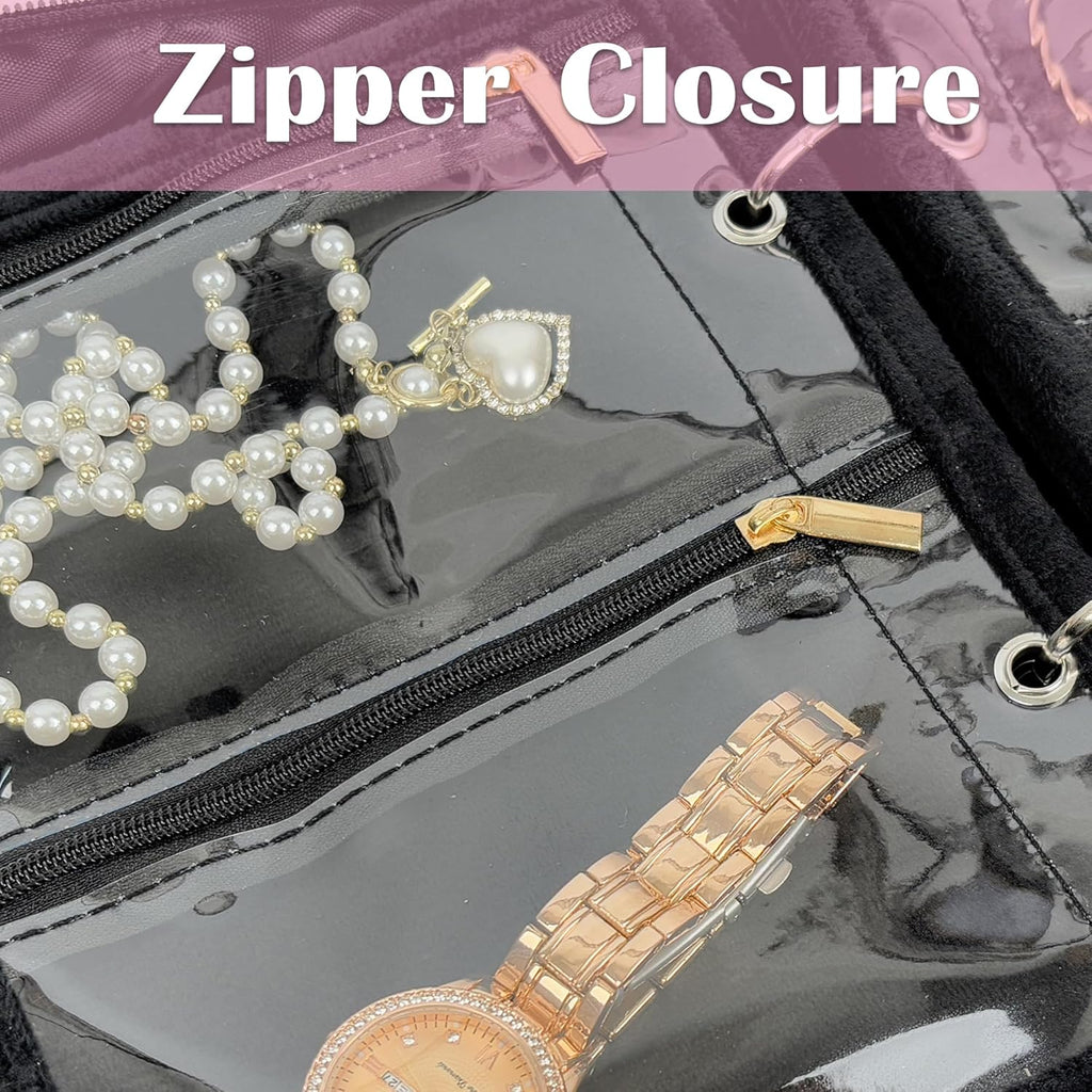 Travel Jewelry Organizer Case,Jewelry Bags for Traveling, Jewelry Binder with 24 Pcs Clear Zipper Velvet Pouches (Inner Pages, 3 PCS)