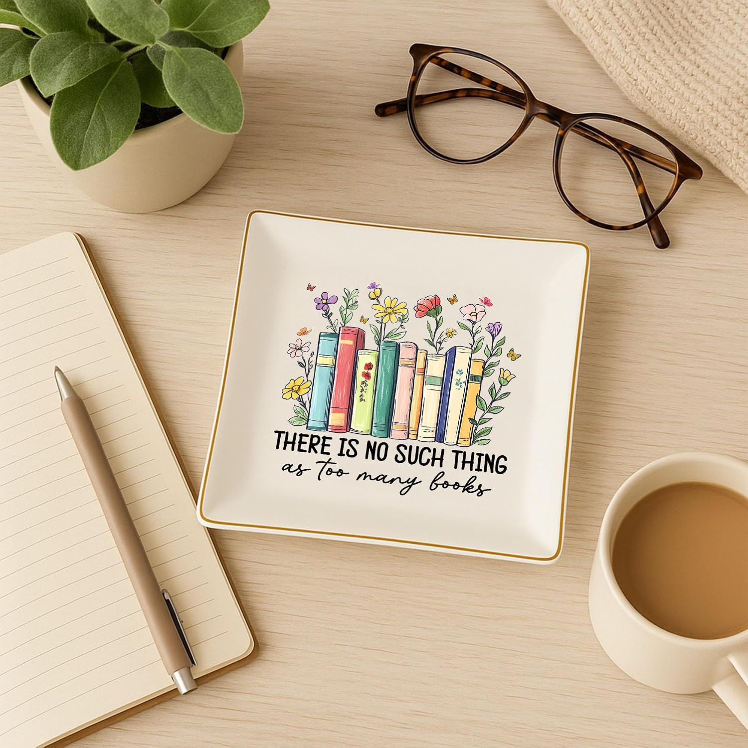 Book Lovers Gifts for Women – Floral Books 4" Jewelry Dish – Bookish Gift for Readers, Librarian, Bookworm, Teacher, Mom, Sister, Friend – Library Gifts, Book Gift for Birthday, Mother Day, Graduation
