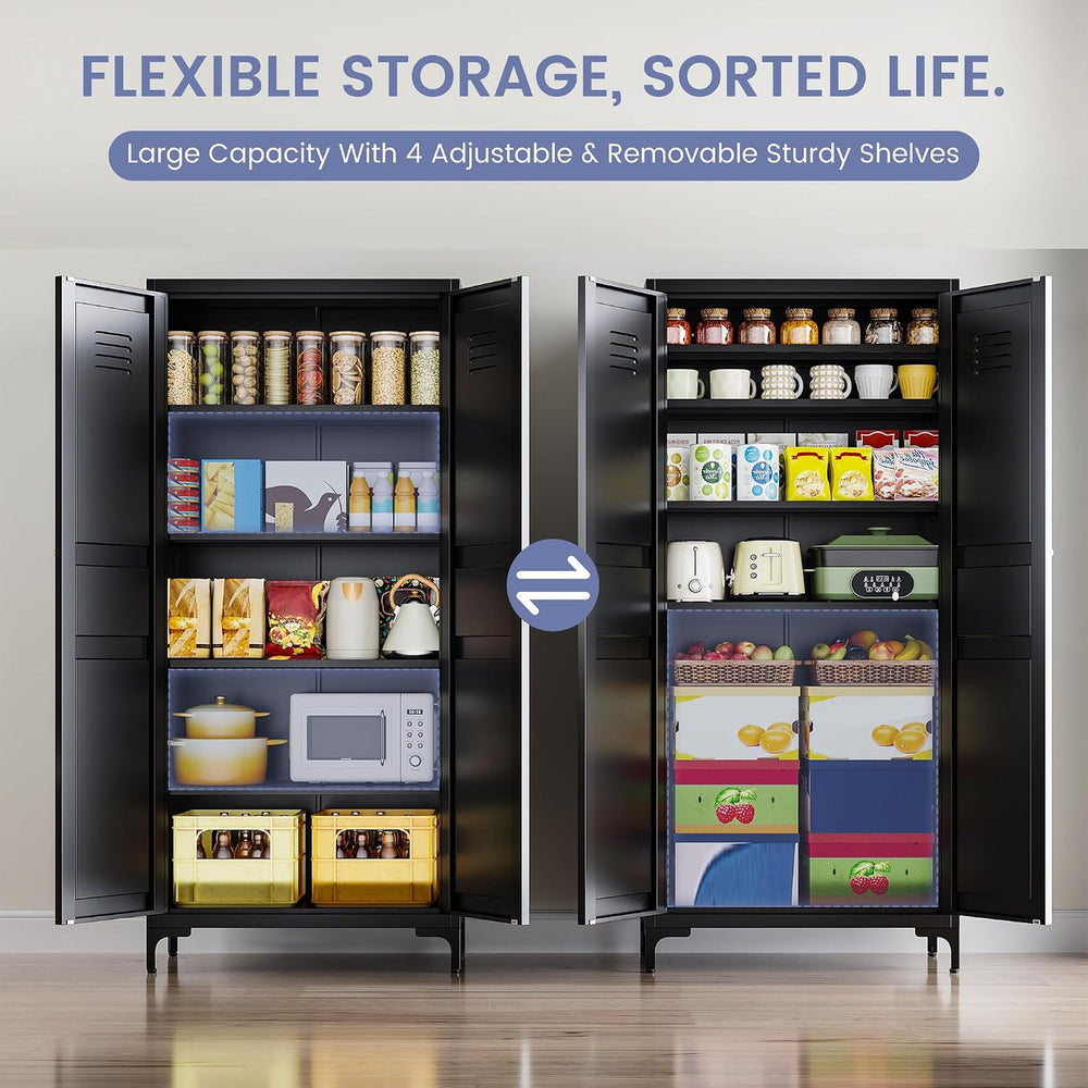 Black Kitchen Pantry Storage Cabinet,Pantry Cabinets with Doors and Adjustabl...
