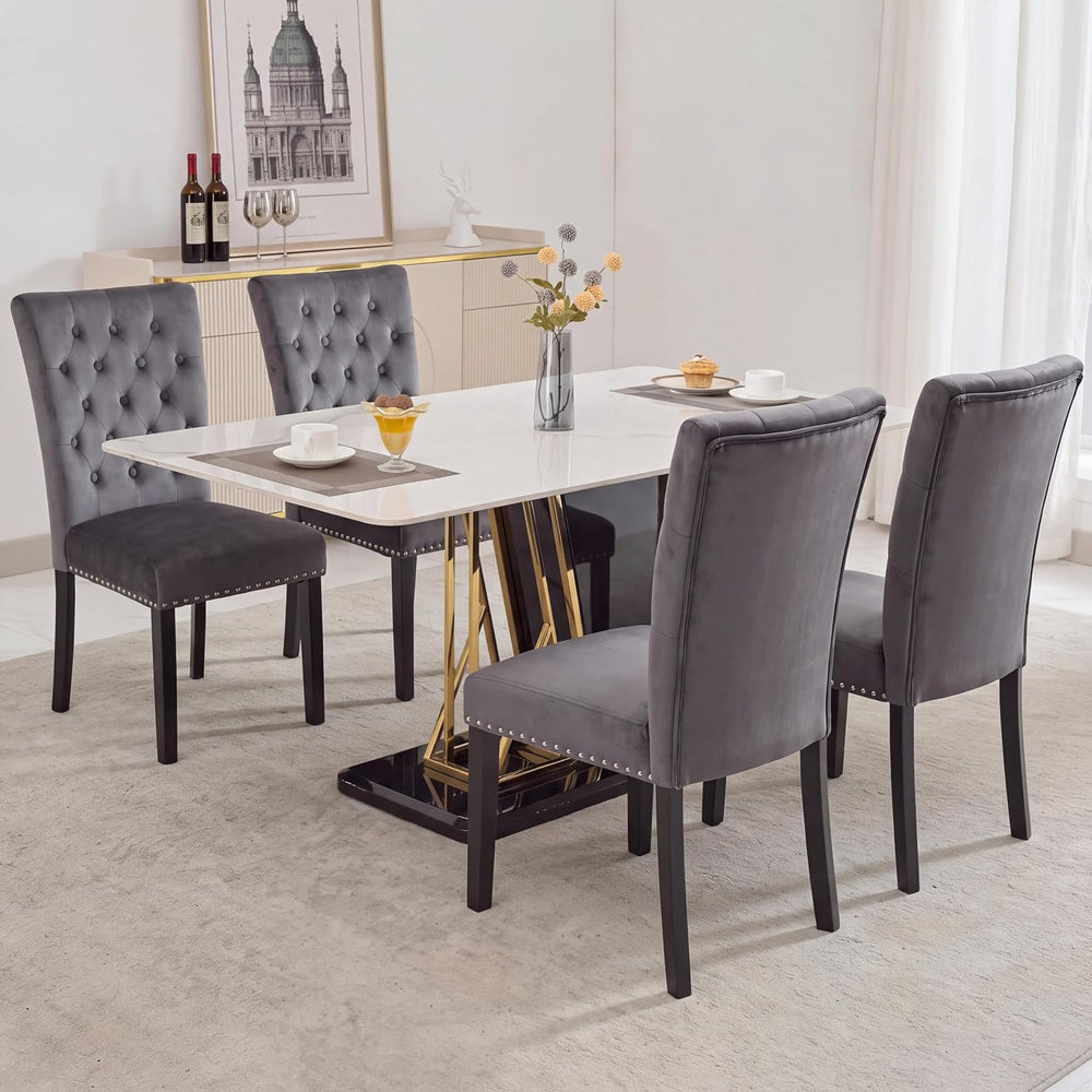 adochr Velvet Dining Chairs Set of 4, Parsons Kitchen Chair, Dark Grey