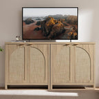 SICOTAS Rattan Sideboard Buffet Cabinet with Storage, Mid Century Modern Credenza Storage Cabinet with Arch Doors & Shelves Boho Coffee Bar Media Console Cabinets for Kitchen, Living Room, Entryway