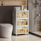 200 QT / 50 Gal White Storage Bins with 1 Lid - Collapsible Stackable Cabinet Organizer w/Wheels & Magnetic Doors, Plastic Storage Box for Office Closet Organization
