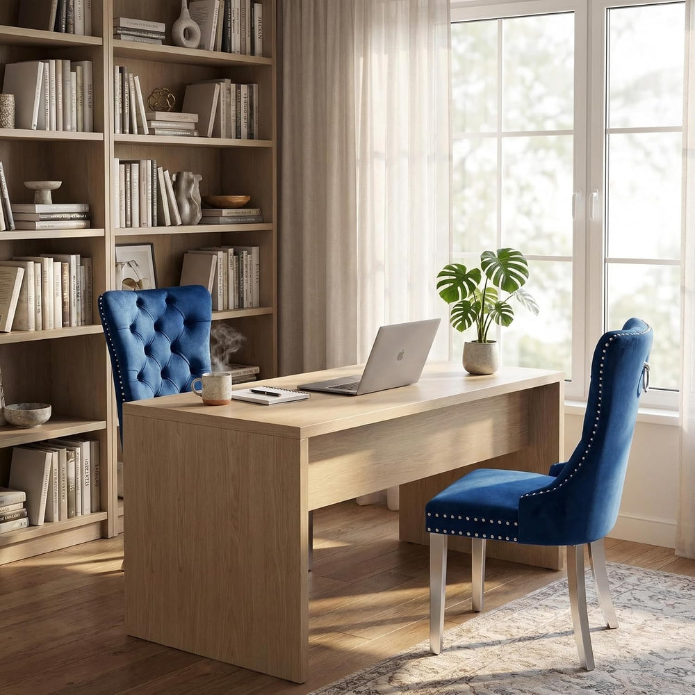 OVENTA Modern Tufted Upholstered Dining Chairs Set of 6, Navy Blue Velvet Din...