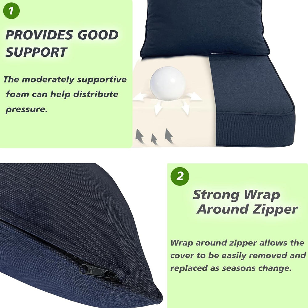 Deep Seat Cushion 22x24 2 Set (4 Pcs) for Outdoor Furniture, Water Repellent ...