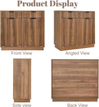 Double Tilt Out Trash Can Cabinet, Laundry Hamper Cabinet with 2 Drawers, Trash Can Holder Cabinet, Wave-Textured Front, 2 × 10 Gallon, Walnut