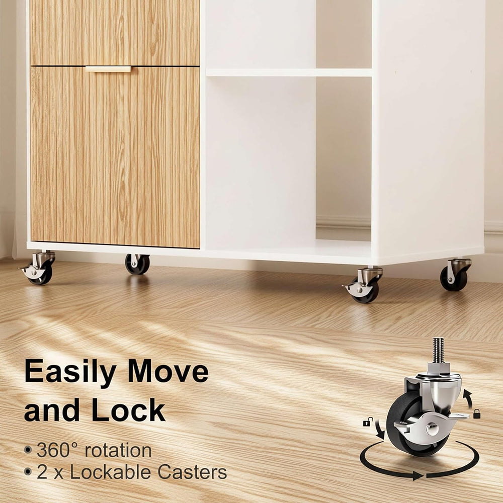 INNOD 3 Drawer Fluted Mobile Filing Cabinet with Lock, Lateral Rolling Under ...
