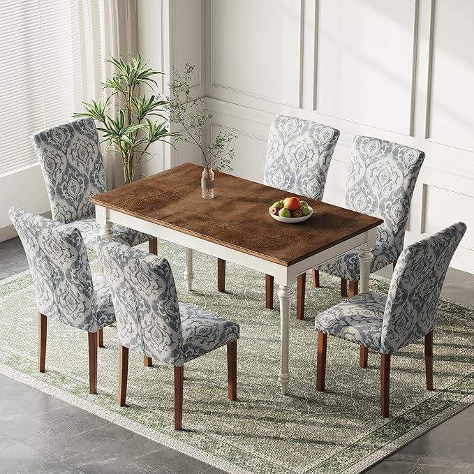 Stylish Dining Chairs Set of 6, Upholstered Parsons Dining Room Chair with Nailhead Trim, Kitchen Room Chair with Thick Cushions and Wood Legs, Nailhead Trim, SKY2050A-03