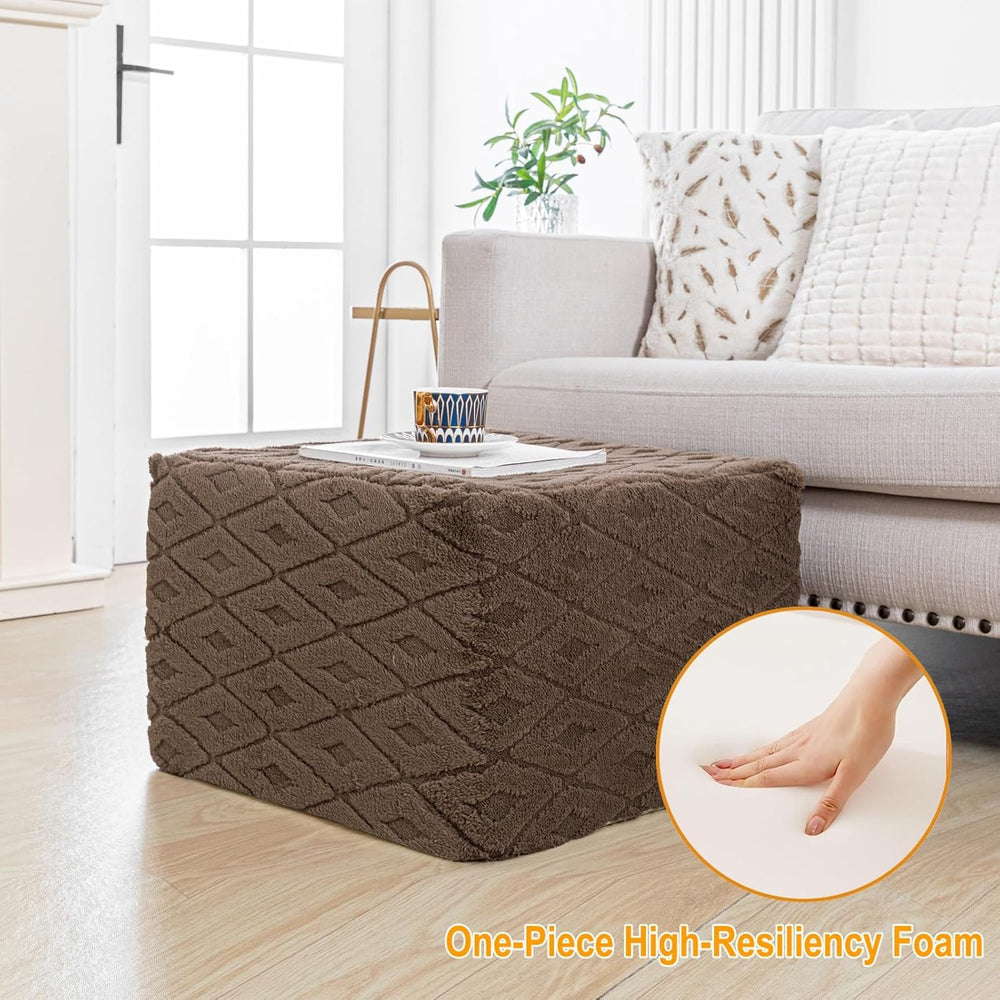 Fluffy Square Ottoman Pouf with All-in-One Foam Filling 20 x 14 Inches Furry ...