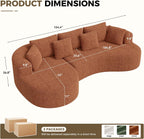 126" Oversized Curved Sectional Sofa for Living Room, Boneless Modern Couch with Chaise, Cloud Couch with 7 Pillows, No Assembly, Caramel 1PCS
