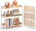 4NM Extra Wdie No Assembly Folding Bookshelf, 34" H x 30.9" W, 3 Tier Collapsible Book Shelf Bookcase Foldable Shelves for Bedroom Living Room Home Office - Cloud Oak & White