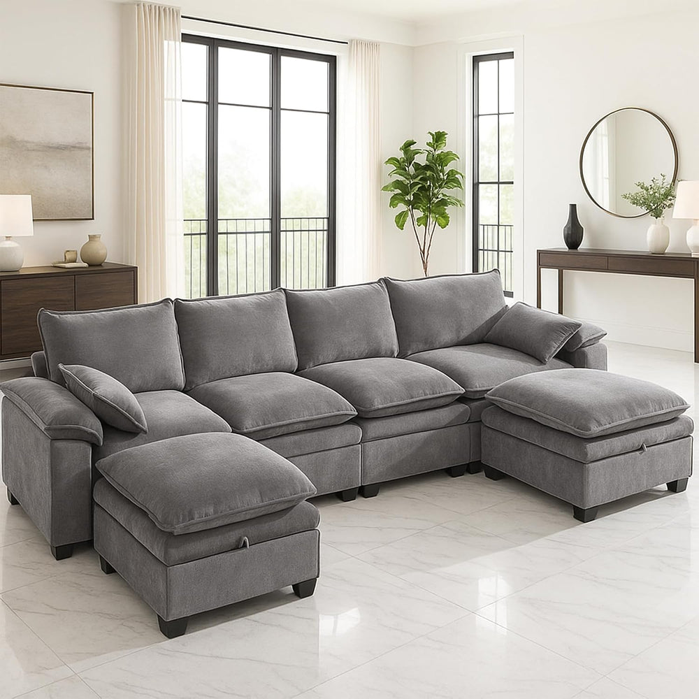 130" Modular Sectional Sofa with Storage, Premium Chenille Cloud Couch w...